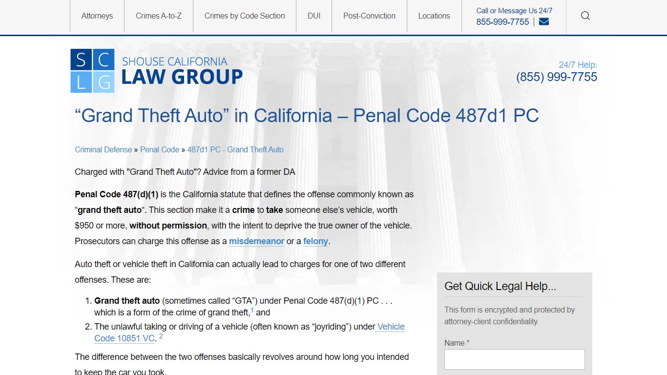 "Grand Theft Auto" in California - Penal Code 487d1 PC